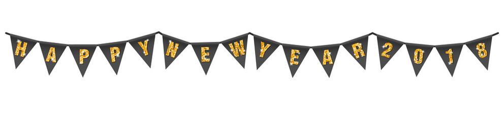 Wall Mural - happy new year 2018 pennants glitter gold black