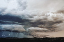 Idyllic View Of Thunderstorm Lightning Over Landscape