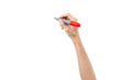 © bohbeh - Hand holding red marker for writing isolated on white background
