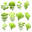 Cartoon stinky smell bubbles, water vapor and stench aroma streams vector set. Aroma smoke stream, odour toxic green illustration on white background