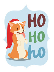 Wall Mural - Christmas 2018 dog card vector cute cartoon puppy characters illustration home pets doggy Xmas print design web banner celebrate in Santa Red Hat