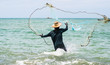 fishing man hunting fish by fishing net, fishing, hunting fish.