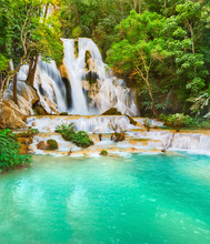 Tat Kuang Si Waterfalls. Beautiful Landscape. Laos.