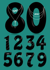 Wall Mural - Black Numbers with Pearl Necklaces and Texts