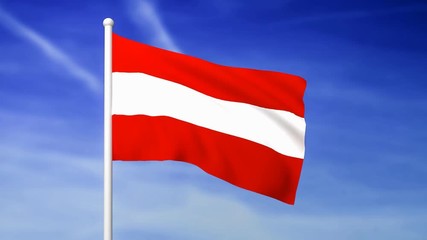 Wall Mural - Waving flag of Austria on the blue sky background - 3D rendered