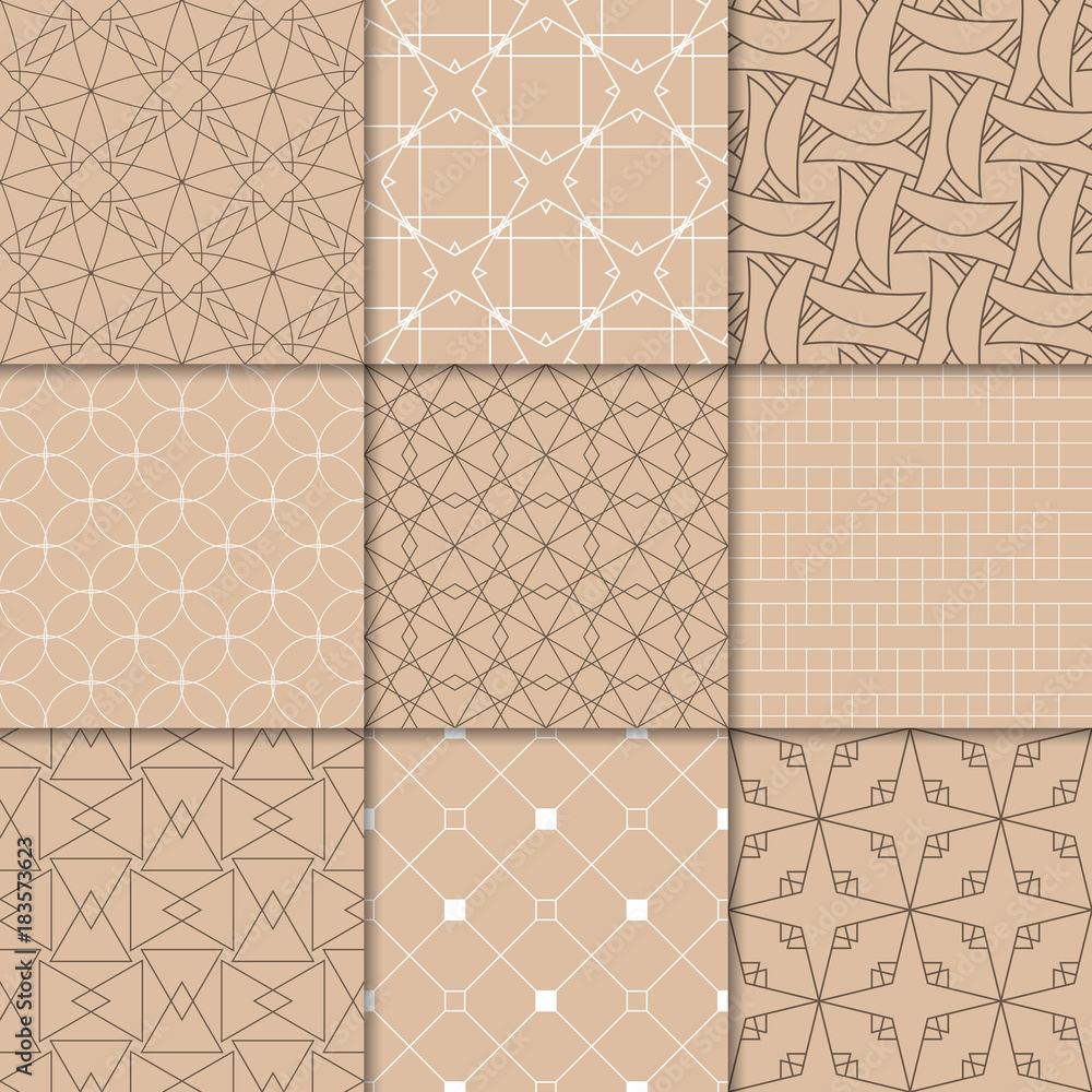 Brown beige geometric ornaments. Collection of seamless patterns Stock ...