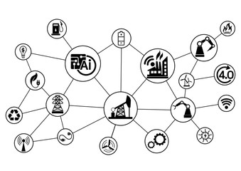 Industry 4.0 concept, smart factory with icon flow automation