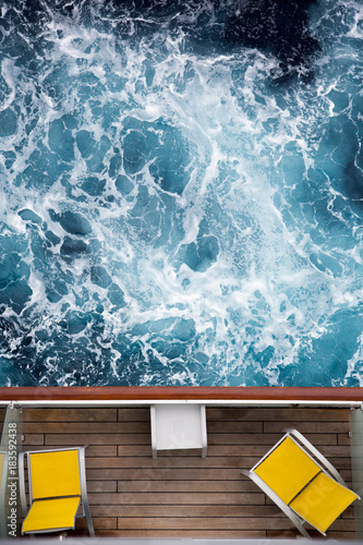 Cruise Ship Deck Top View Of A Balcony Cabins With Yellow