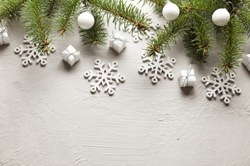 Sticker - Christmas decorations - gifts, baubles and snowflakes on white background