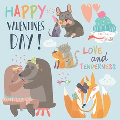 Wall Mural - Cute animals couples in love collection