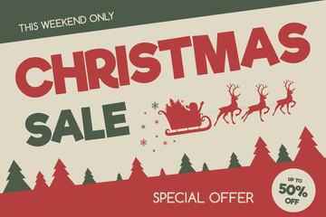 Wall Mural - Christmas Sale banner with Santa Claus. Retro style. Vector.