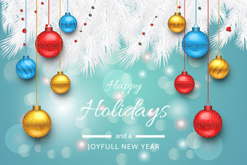 Wall Mural - turquoise happy holidays and joyful new year vector illustration. happy holidays vector.