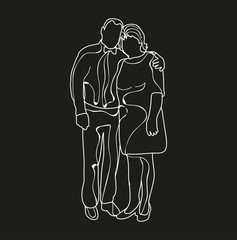 Wall Mural - sketch on a black background husband and wife