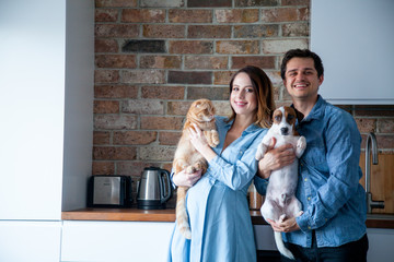 young family with pets