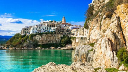 Sticker - Italy travel. Beautiful coastal town Vieste in Puglia. Italian summer holidays