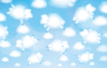 Vector  White Clouds  Sheeps Shapes,  Cute Background.