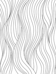 Black and white smooth waves. Abstract background with curly hair, or flow pattern for coloring book, or graphic design. Vector illustration.