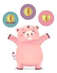 Poster - Piggy Bank Mascot Healthy Habits Save Spend Share