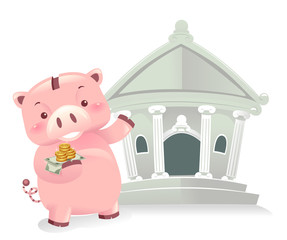 Poster - Piggy Bank Robot Mascot Bank Illustration