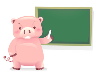 Poster - Piggy Bank Robot Mascot Teacher Illustration