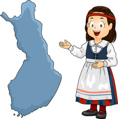 Poster - Kid Girl Map Finland Illustration