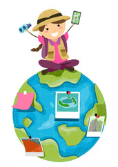 Wall Mural - Kid Girl Stickman Globe Navigator Illustration