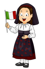 Wall Mural - Kid Girl Traditional Costume Italian Flag Illustration