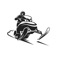 Snowmobiling Silhouette On White Background