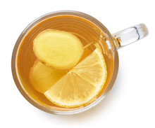 Glass Cup Of Ginger Lemon Tea