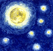 Starlight Night / Background, illustration, painting in the style of Van Gogh