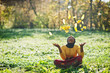 © AS Photo Family - African american girl at yellow and red dress at autumn fall park.