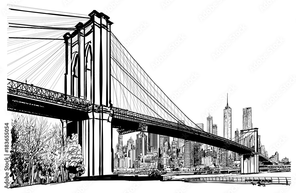 Brooklyn bridge in New York Stock Vector | Adobe Stock