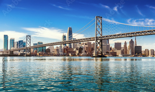 Downtown San Francisco and Oakland Bay Bridge on sunny day Canvas Print