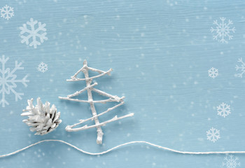 Christmas and New Year decorations on blue background