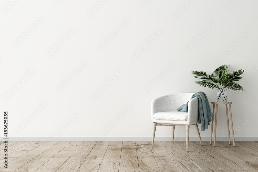3d illustration of empty wall white interior - obrazy, fototapety, plakaty 