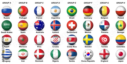 Stampe soccer balls flags countries final tournament 2018 football