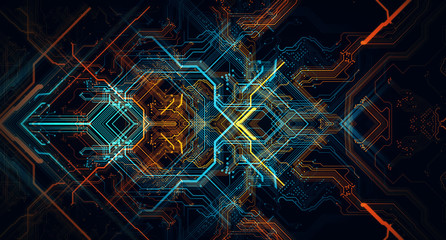 Printed circuit board/Abstract technological background made of different element printed circuit board. Depth of field effect and bokeh can be used as digital dynamic wallpaper