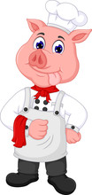Funny Pig Chef Cartoon Standing With Sticking Her Tongue Out