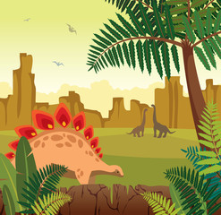 Sticker - Prehistoric landscape - dinosaur, mountain, fern