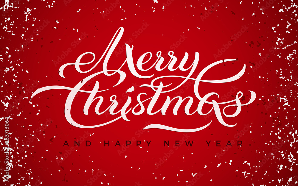 Merry Christmas and happy New Year typographical on red background with ...