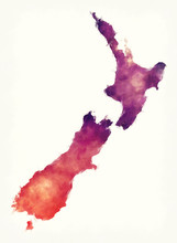 New Zealand Watercolor Map In Front Of A White Background