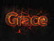 Grace Fire text flame burning hot lava explosion background.
