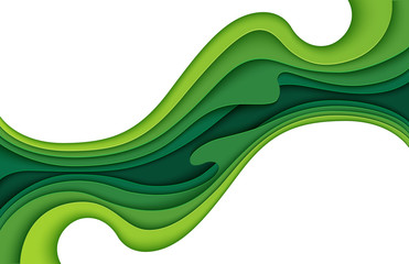 Aufkleber - Abstract green layers paper carve background.Paper art style of nature concept design.Vector illustration.