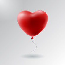 Beautiful Vector Holiday Illustration Of Flying Red Balloon Heart. Happy Valentines Day
