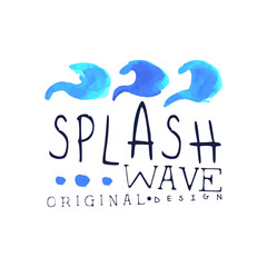 Sticker - Splash wave logo, water design element, abstract water badge watercolor vector Illustration