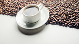 Fototapeta Boho - a cup of coffee, grains, books