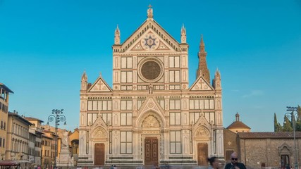 Wall Mural - Tourists on Piazza di Santa Croce timelapse with Basilica di Santa Croce Basilica of the Holy Cross in Florence city.