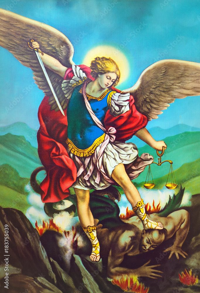 San Michele arcangelo,immagine sacra di arte antica,popolare devozionale - obrazy, fototapety, plakaty 