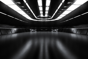 Modern Future dark background technology Sci-fi interior concept. 3d rendering