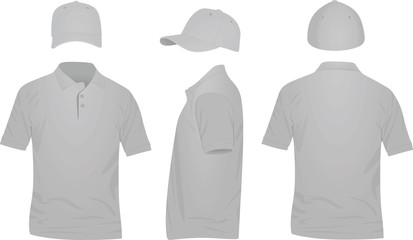 Canvas Print - Grey polo t shirt and baseball cap. vector illustration